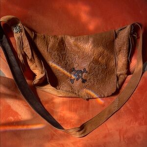 Tylie Malibu Brown Leather Skull crossbody Bag